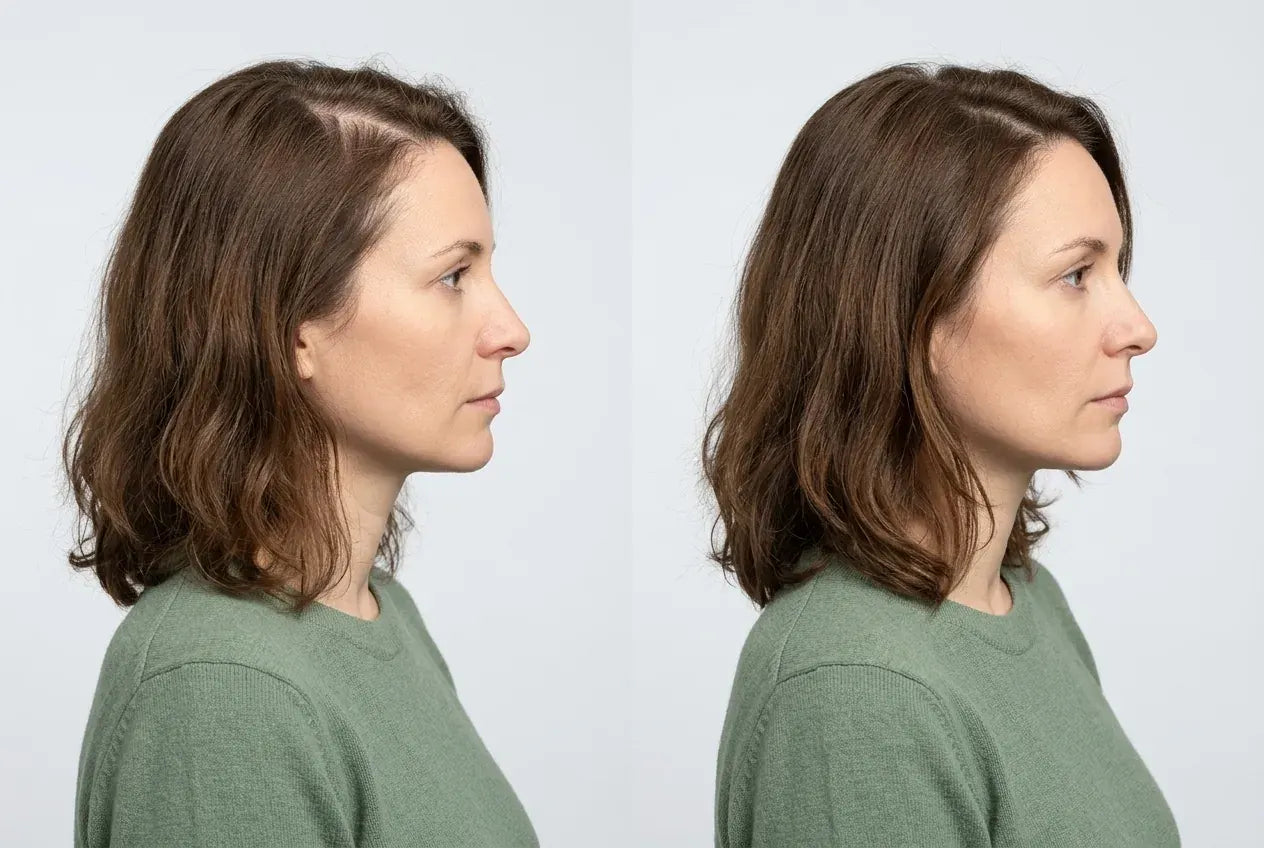Vue de profil, la raie au sommet du crâne avant et après