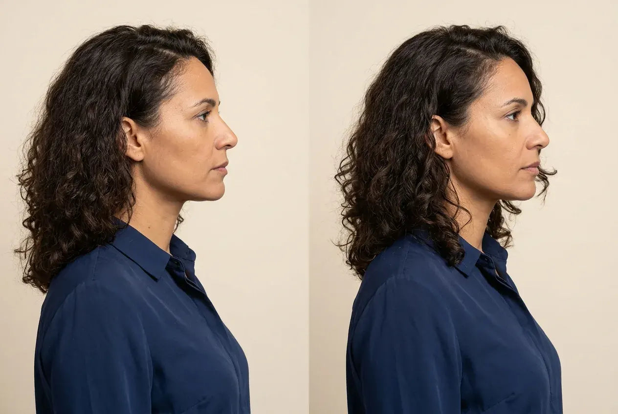 Vue de profil, la tempe avant et après